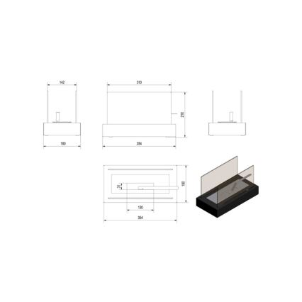 Kratki - Camino BIO 21,8x35,4 cm 1kW nero