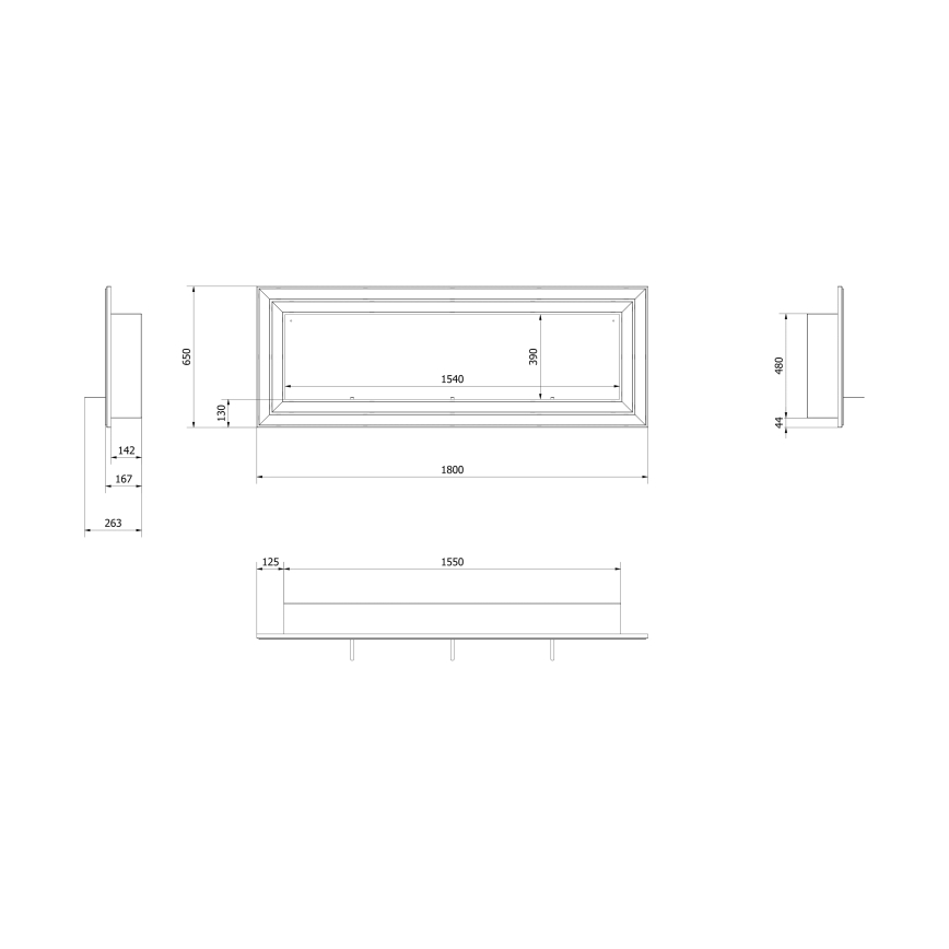 Kratki - Integrato Caminetto BIO 65x180 cm 3x2,5kW cromo lucido