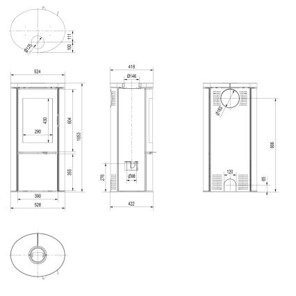 Kratki - Caminetto in acciaio 8kW 150mm