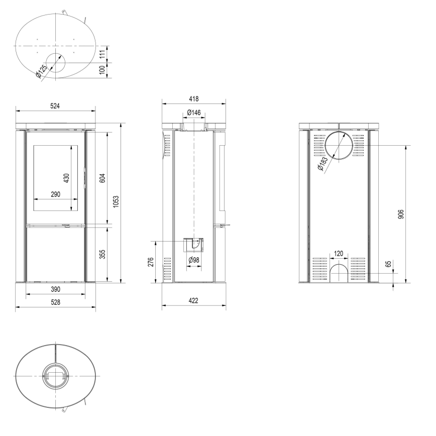 Kratki - Caminetto in acciaio 8kW 150mm