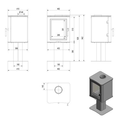 Kratki - Caminetto in acciaio 7kW 150mm