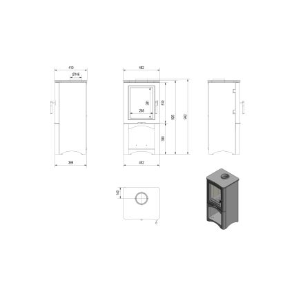 Kratki - Caminetto in acciaio 7kW 150mm