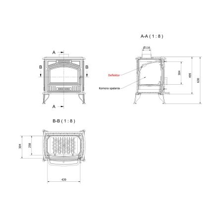 Kratki - Stufa a legna in ghisa 8kW 130mm