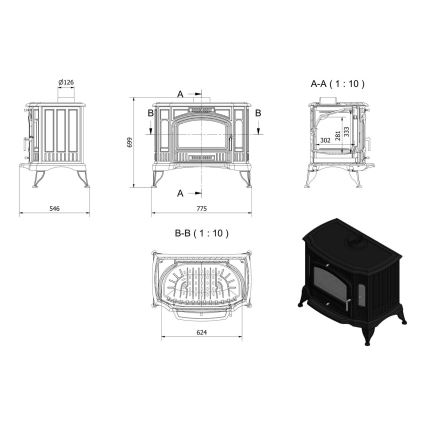 Kratki - Stufa a legna in ghisa 10kW 130mm