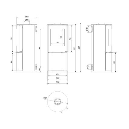 Kratki - Caminetto in acciaio 9kW 150mm