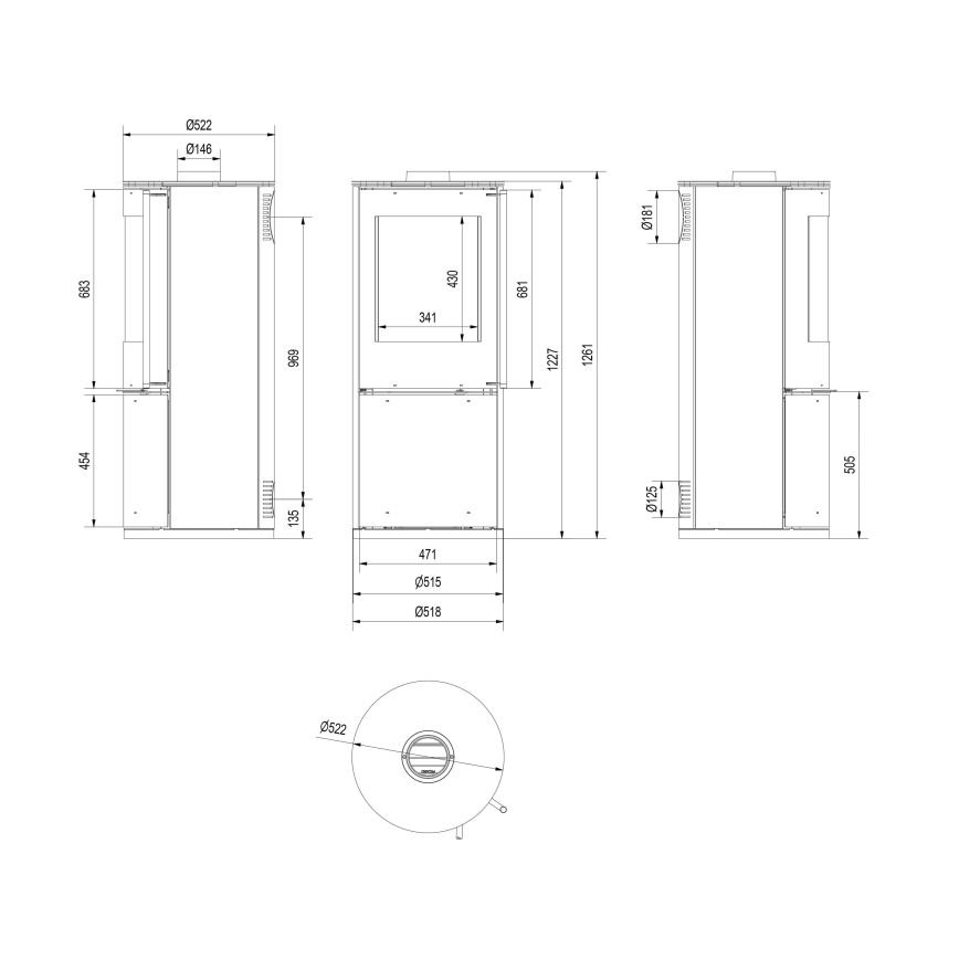 Kratki - Caminetto in acciaio 9kW 150mm