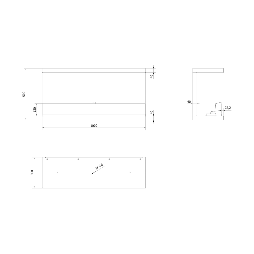 Kratki - Integrato Caminetto BIO 50x100 cm 3,5kW nero