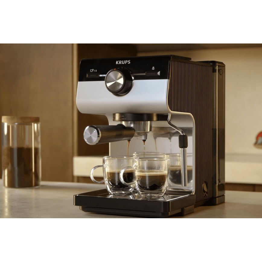 Krups - Macchina da caffè a leva per two tazze AUTHENTIC 1450W/230V grigio