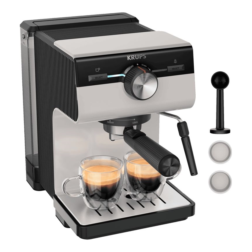 Krups - Macchina da caffè a leva per two tazze AUTHENTIC 1450W/230V grigio