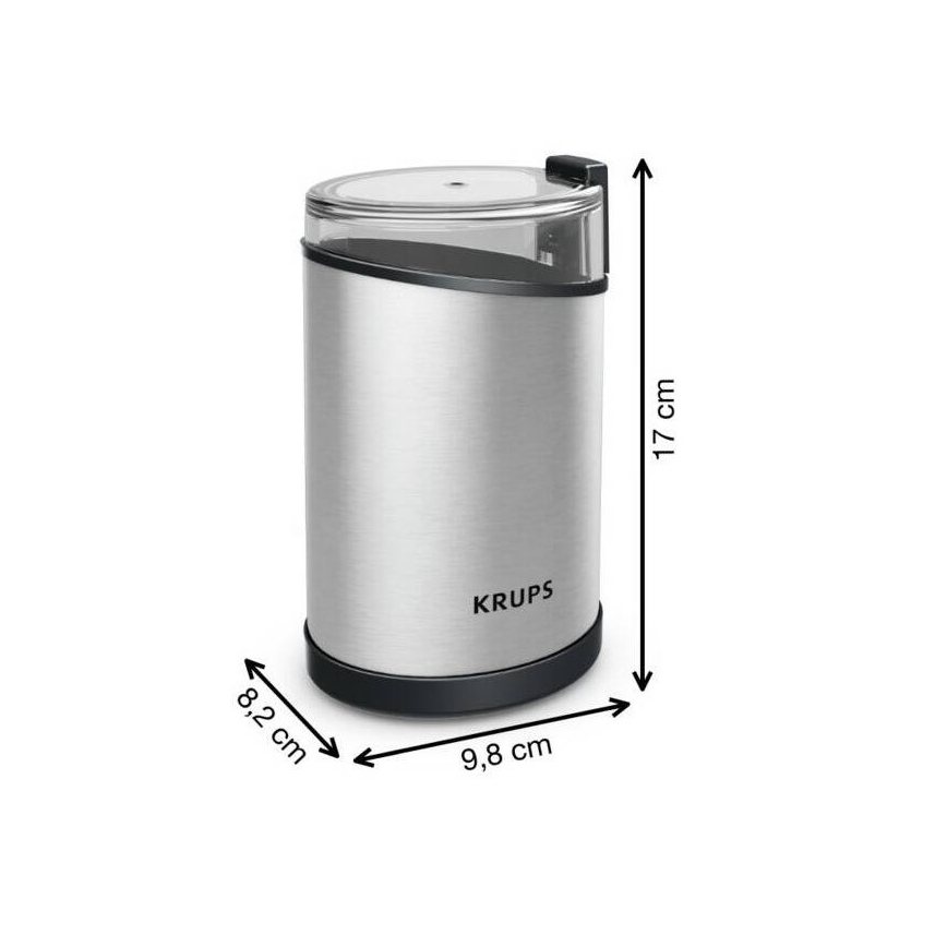 Krups - Macinacaffè elettrico in grani 85g FAST-TOUCH 200W/230V cromo opaco