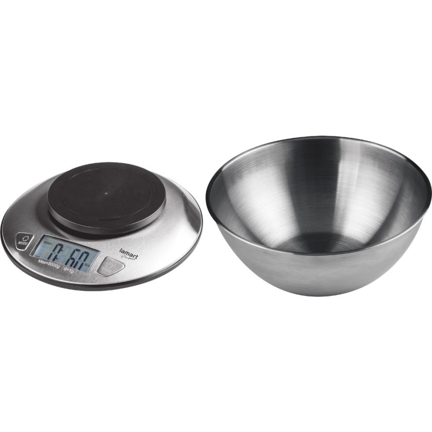 Lamart - Bilancia da cucina digitale con display LCD e ciotola 2xAAA acciaio inossidabile