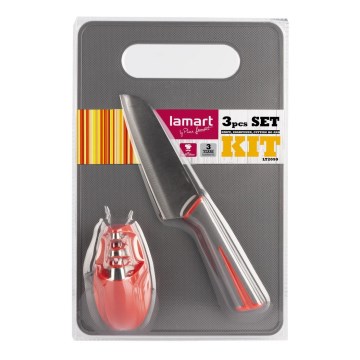 Lamart - Set da cucina 3 pezzi - coltello, affilatore e tagliere