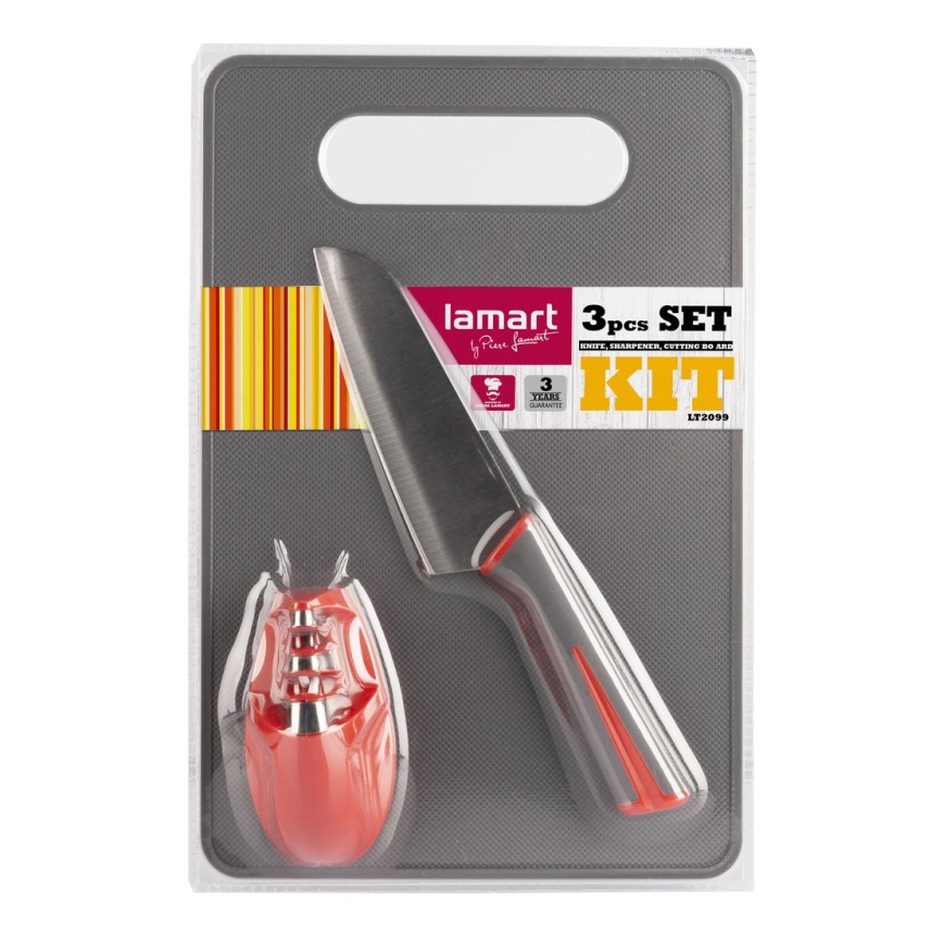 Lamart - Set da cucina 3 pezzi - coltello, affilatore e tagliere