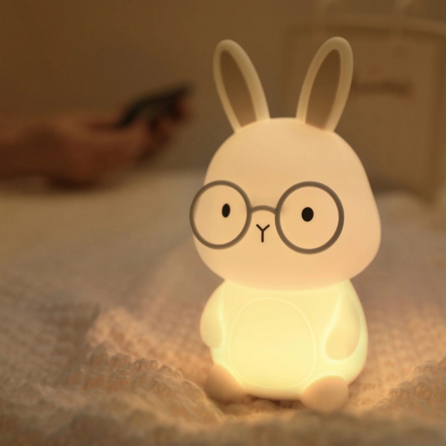 Lampada a LED RGBW dimmerabile per bambini FLORKA LED/1W/5V USB 1200 mAh coniglietto bianco/grigio