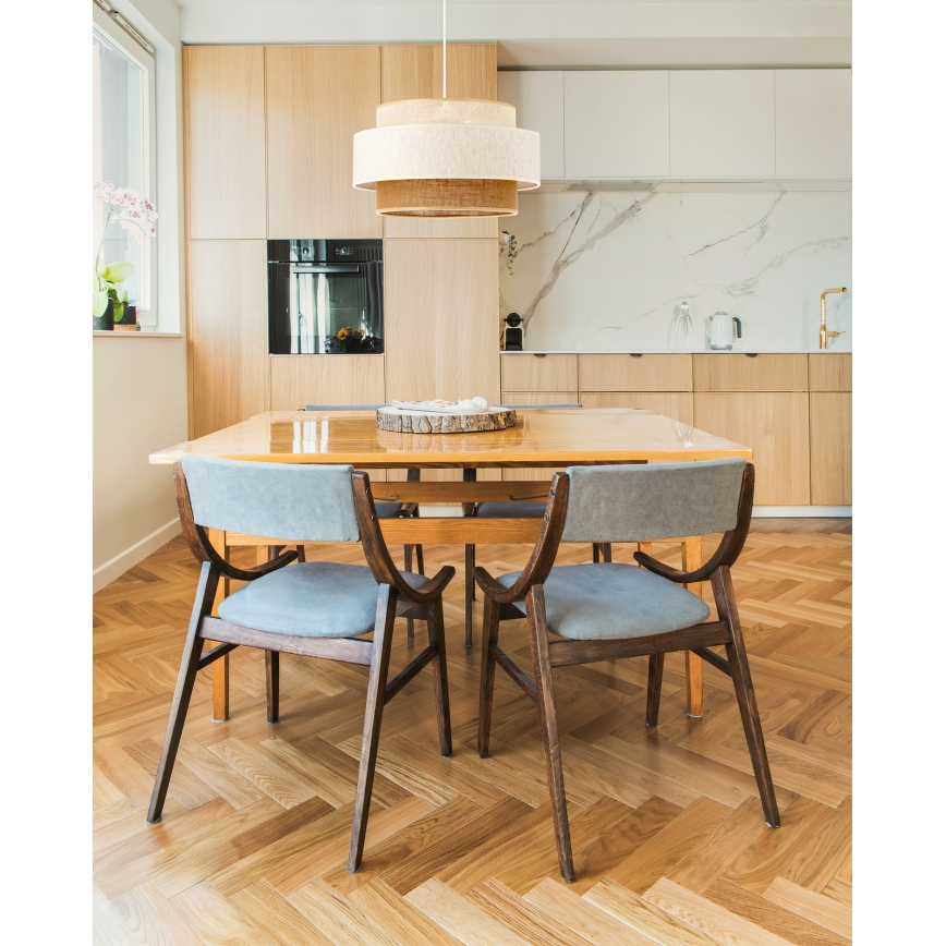 Lampada a sospensione BOHO su cavo 1xE27/60W/230V Ø 40 cm bianco/iuta