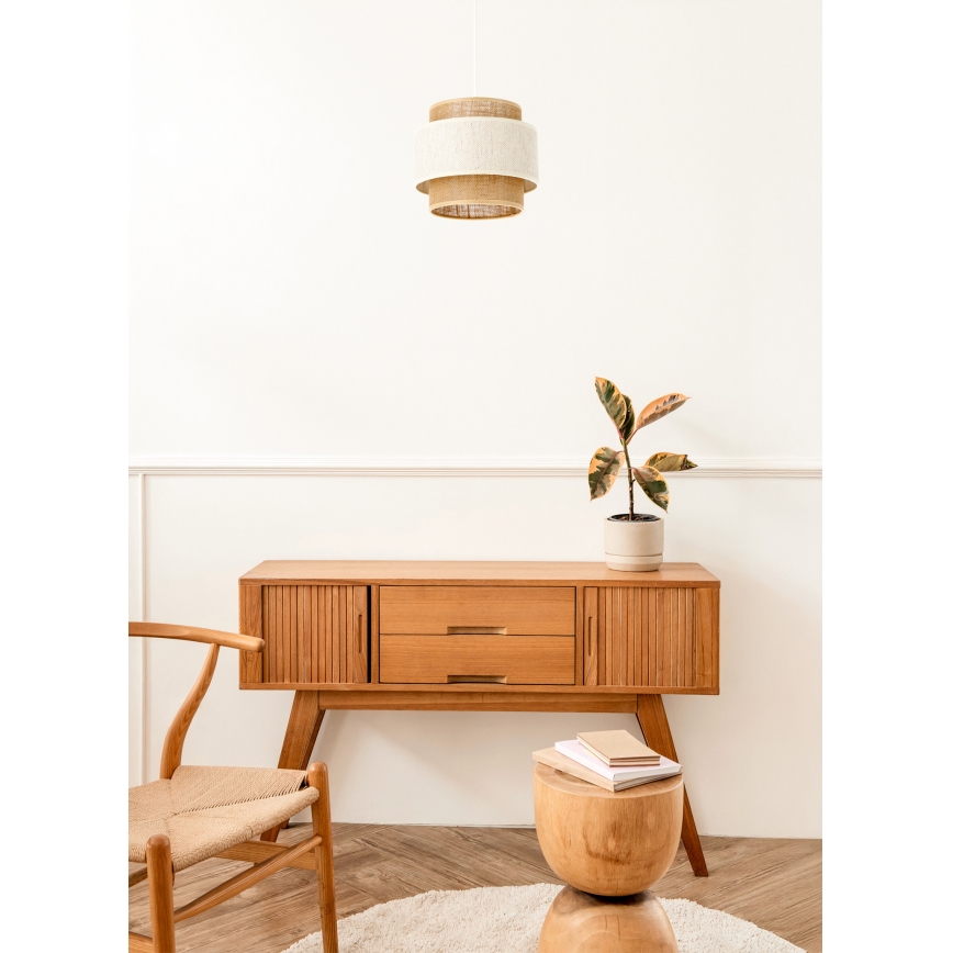 Lampada a sospensione con cavo BOHO 1xE27/60W/230V Ø 20 cm crema/iuta