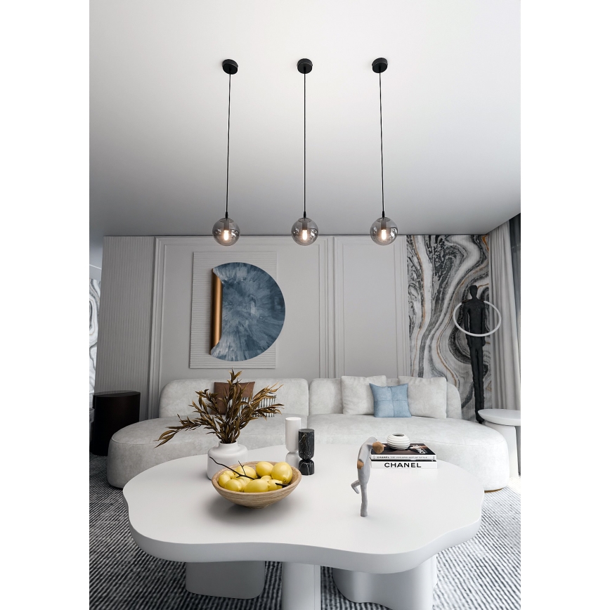 Lampada a sospensione con cavo COSMO 1xE14/10W/230V diam. 14 cm nero/nero fumé