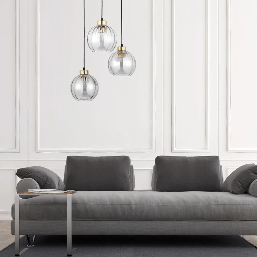 Lampada a sospensione con cavo DEVI 3xE27/15W/230V nero/trasparente