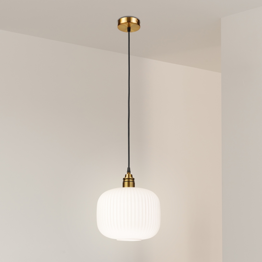 Lampada a sospensione con cavo HECTOR 1xE27/15W/230V bianco/ottone diam. 25 cm