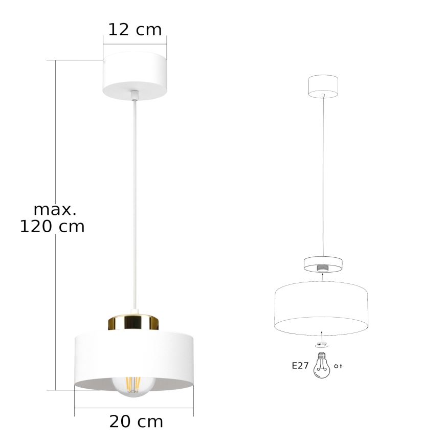Lampada a sospensione con cavo IGNIA 1xE27/60W/230V bianca