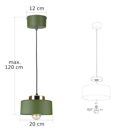 Lampada a sospensione con cavo IGNIA 1xE27/60W/230V verde/oro
