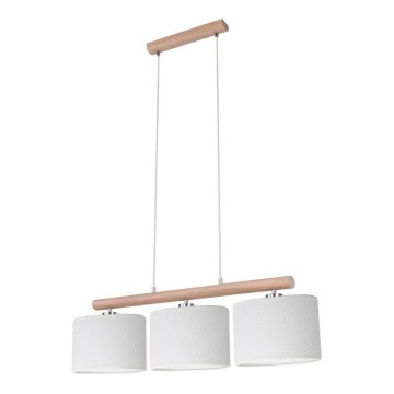 Lampada a sospensione con cavo MERCEDES 3xE27/40W/230V bianco/rovere