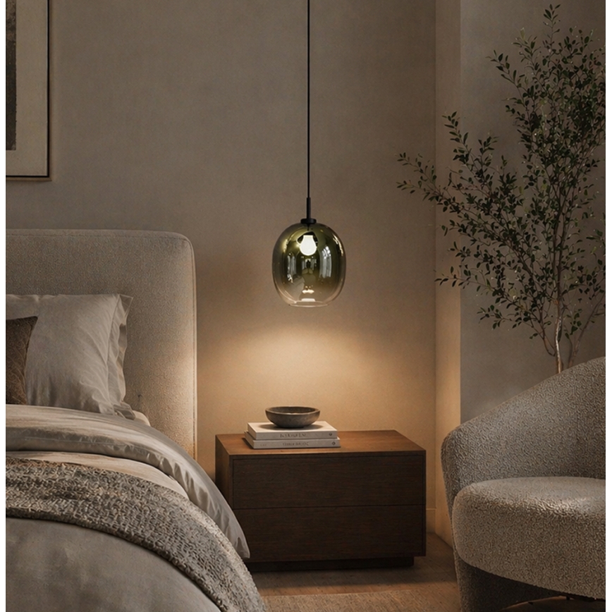 Lampada a sospensione con cavo MIRROR 1xE27/14W/230V verde fumé