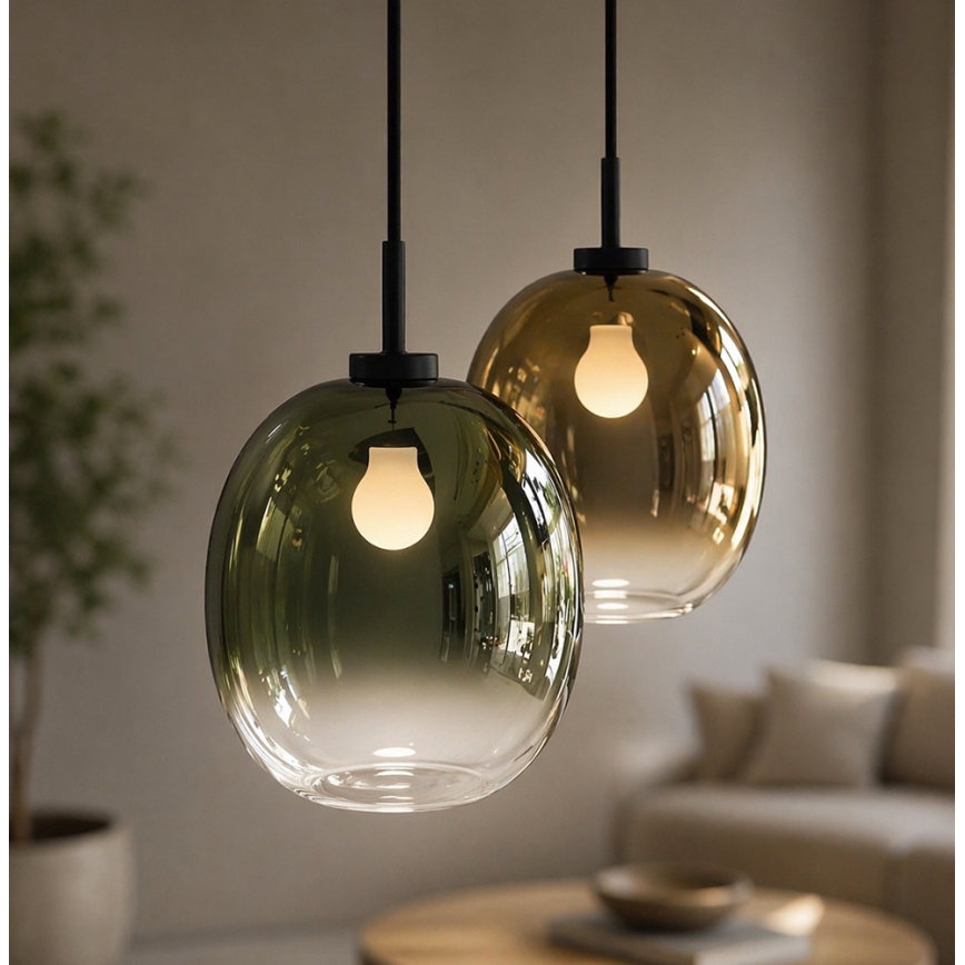 Lampada a sospensione con cavo MIRROR 1xE27/14W/230V verde fumé