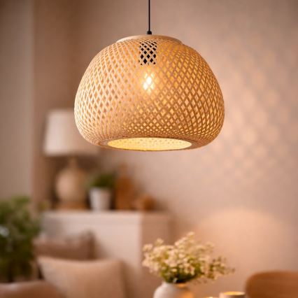 Lampada a sospensione con cavo PETRA 1xE27/15W/230V Ø 35 cm bambù