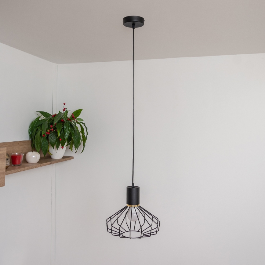Lampada a sospensione con cavo SOLANO 1xE27/15W/230V nero/oro