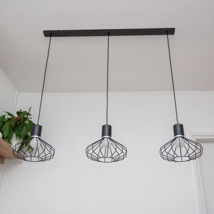 Lampada a sospensione con cavo SOLANO 3xE27/15W/230V nero/cromo lucido