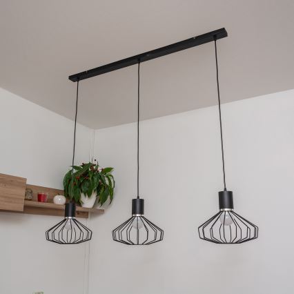 Lampada a sospensione con cavo SOLANO 3xE27/15W/230V nero/cromo lucido