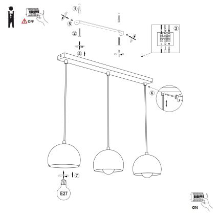Lampada a sospensione con cavo SOOL 3xE27/15W/230V crema