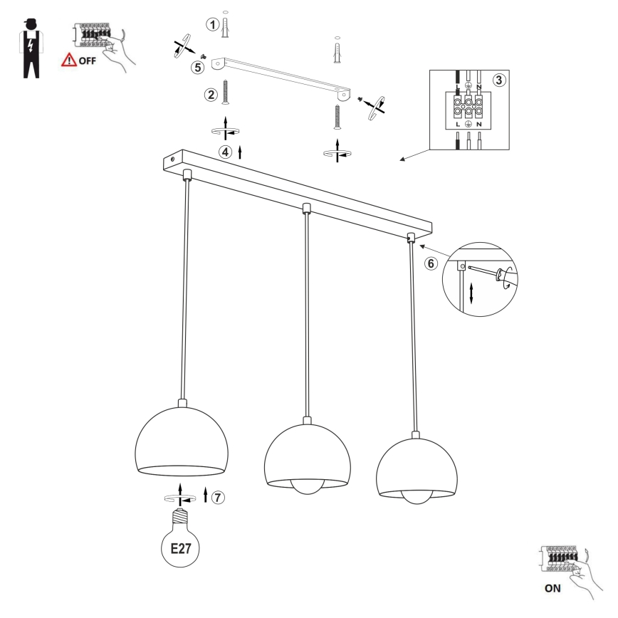 Lampada a sospensione con cavo SOOL 3xE27/15W/230V crema