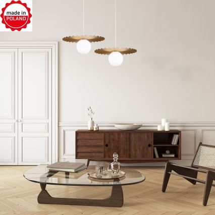 Lampada a sospensione con cavo SUNPLISS 1xG9/10W/230V Ø 35 cm oro/crema