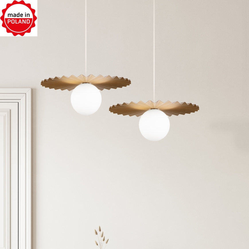 Lampada a sospensione con cavo SUNPLISS 1xG9/10W/230V Ø 35 cm oro/crema