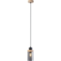 Lampada a sospensione con cavo WOODNEST 1xE27/15W/230V pino/nero fumé