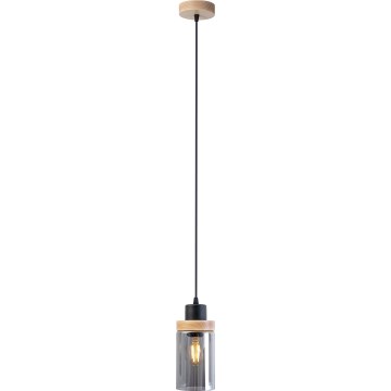 Lampada a sospensione con cavo WOODNEST 1xE27/15W/230V pino/nero fumé