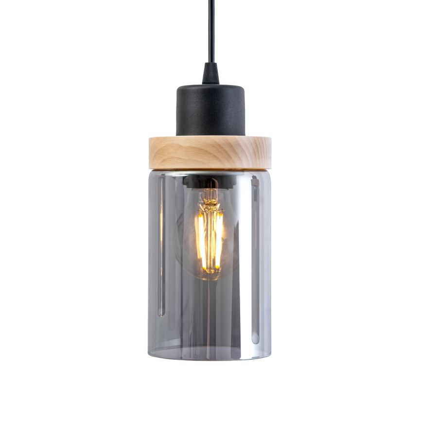 Lampada a sospensione con cavo WOODNEST 1xE27/15W/230V pino/nero fumé