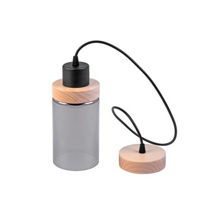 Lampada a sospensione con cavo WOODNEST 1xE27/15W/230V pino/nero fumé