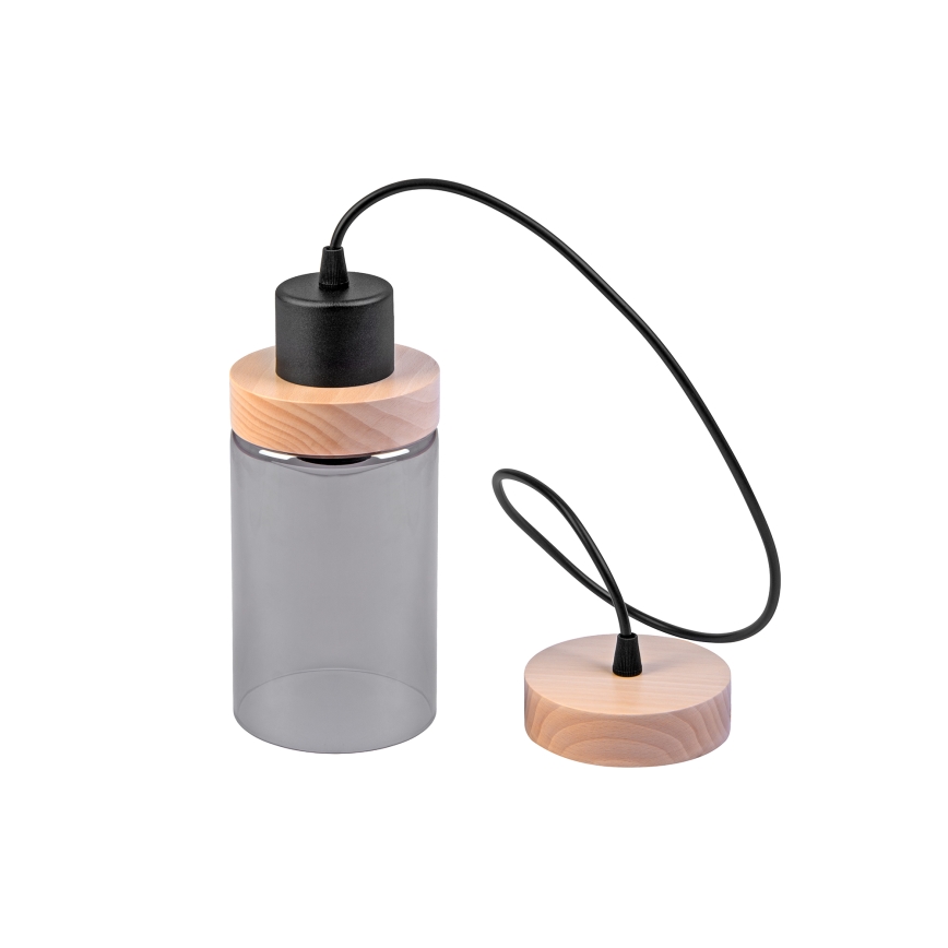Lampada a sospensione con cavo WOODNEST 1xE27/15W/230V pino/nero fumé