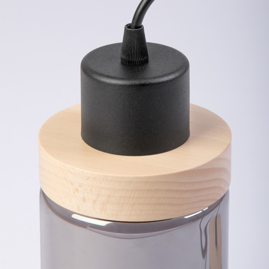 Lampada a sospensione con cavo WOODNEST 1xE27/15W/230V pino/nero fumé