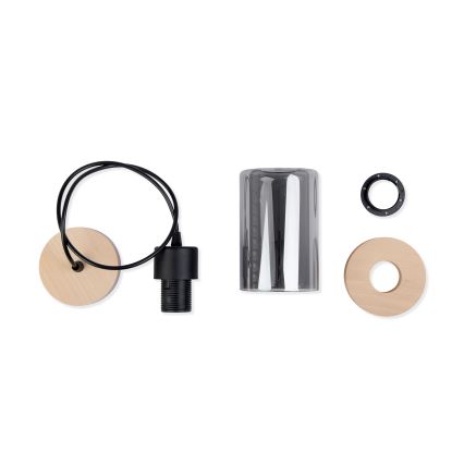 Lampada a sospensione con cavo WOODNEST 1xE27/15W/230V pino/nero fumé