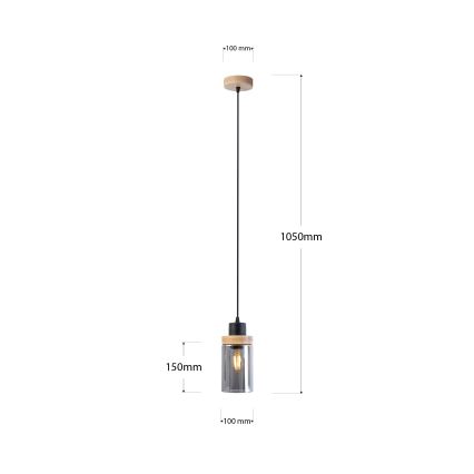 Lampada a sospensione con cavo WOODNEST 1xE27/15W/230V pino/nero fumé