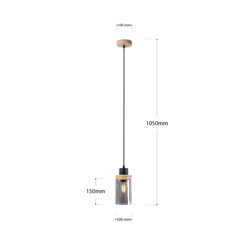 Lampada a sospensione con cavo WOODNEST 1xE27/15W/230V pino/nero fumé