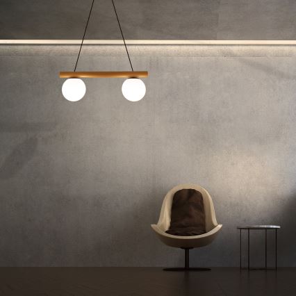 Lampada a sospensione con cavo WOODSTOCK 2xE27/15W/230V legno/nero