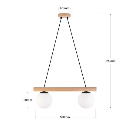 Lampada a sospensione con cavo WOODSTOCK 2xE27/15W/230V legno/nero