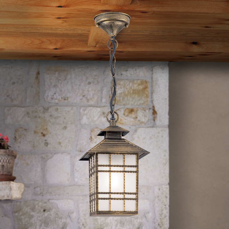 Lampada a sospensione da esterno KIKO 1xE27/11W/230V IP44 bronzo/patina