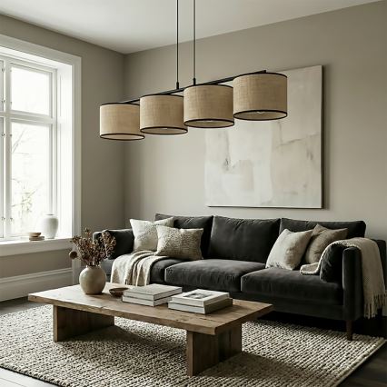 Lampada a sospensione ECO su cavo 4xE27/15W/230V beige/rattan