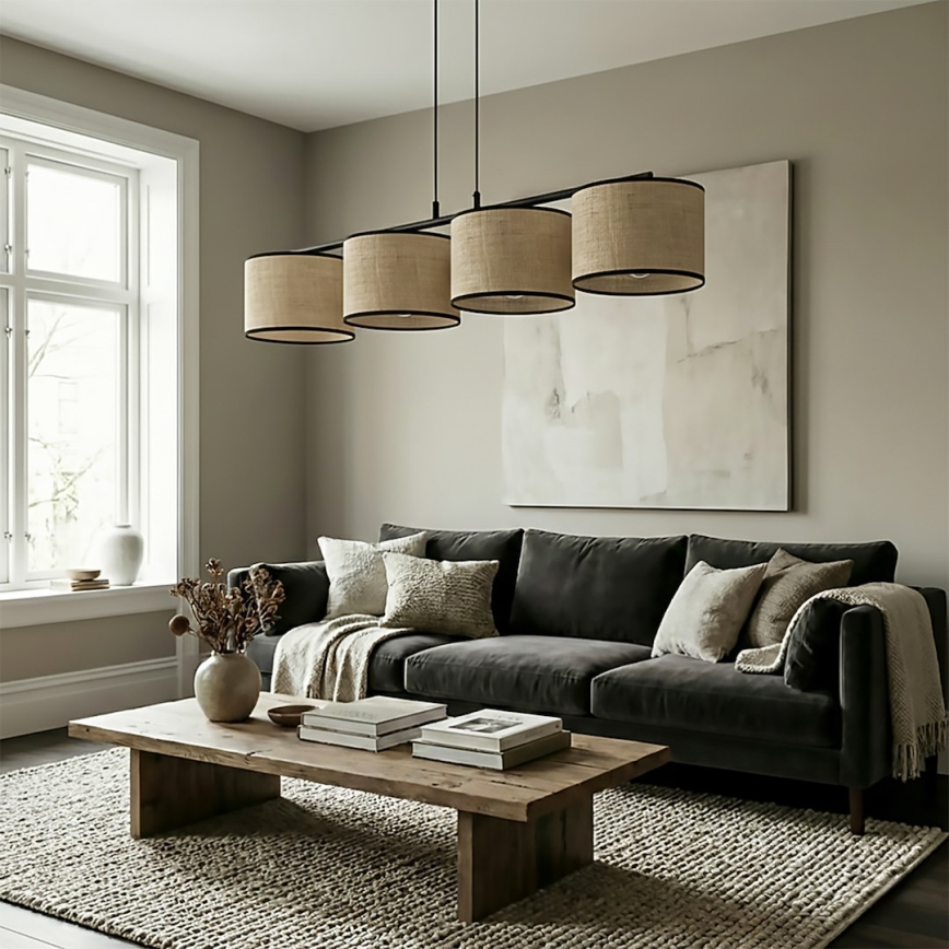 Lampada a sospensione ECO su cavo 4xE27/15W/230V beige/rattan